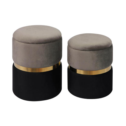 Gigi Grey Velvet Storage Ottomans - Set of 2