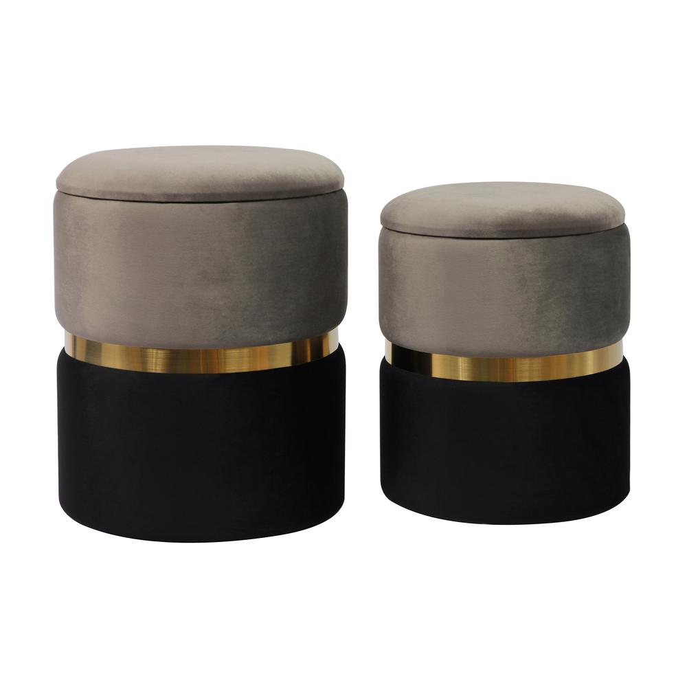 Gigi Grey Velvet Storage Ottomans - Set of 2