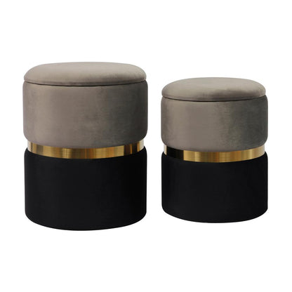 Gigi Grey Velvet Storage Ottomans - Set of 2