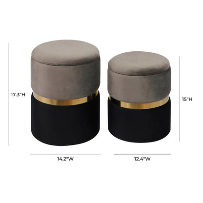 Gigi Grey Velvet Storage Ottomans - Set of 2