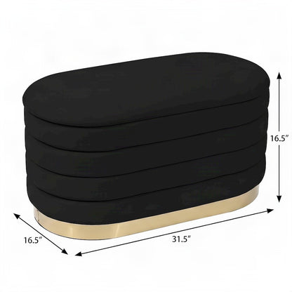 Velvet Upholstered Storage Bench, Ottoman with Hinged Lid