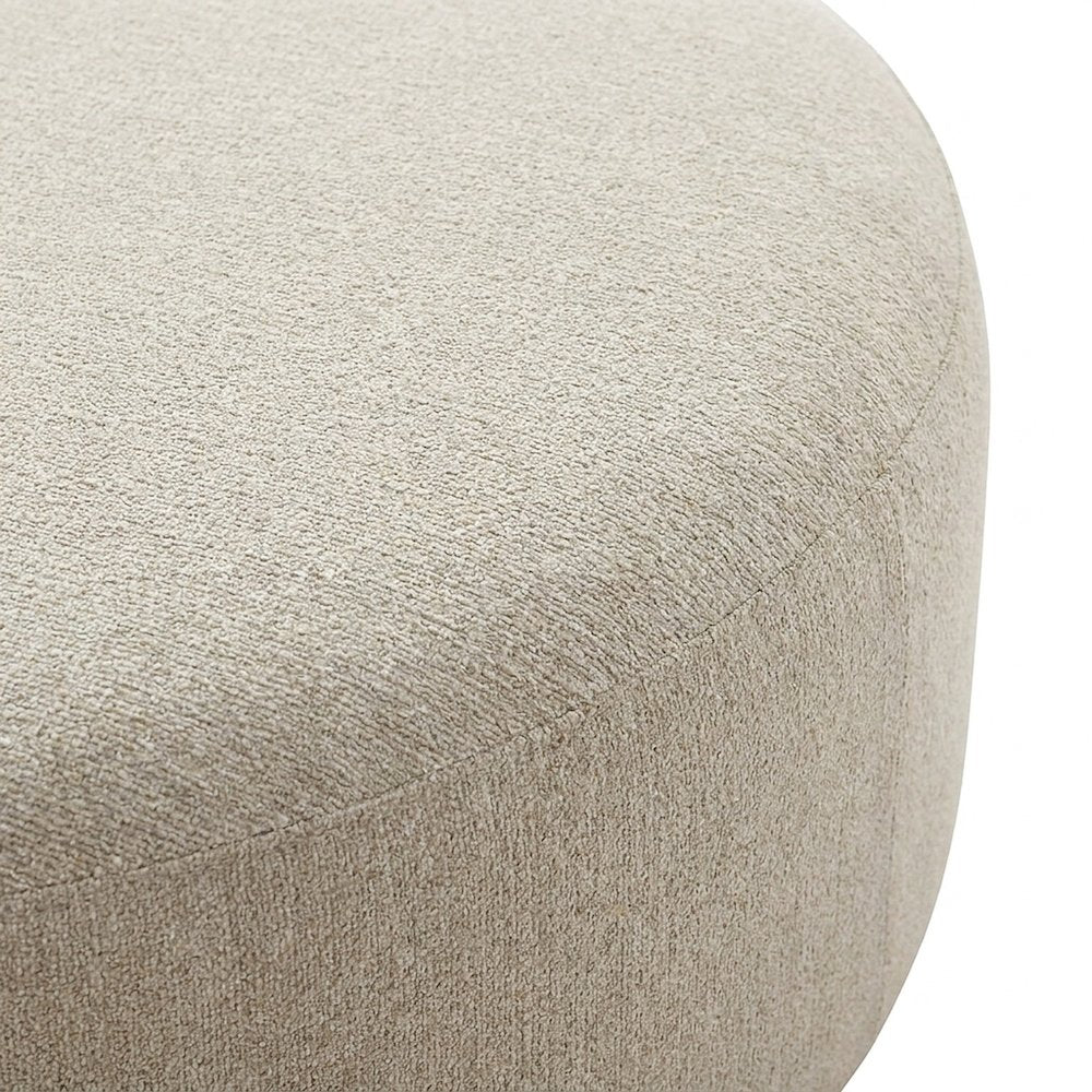 Linen-Upholstered Round Ottoman Foot Stool with Fiber-Wrapped Foam, Beige