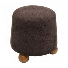 Boucle-Upholstered Footstool Ottoman with Plywood Support and Wood Legs, Brown