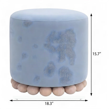 Recycled Fabric Upholstered Ottoman, Small Foot Rest for Dorm, Faded Blue