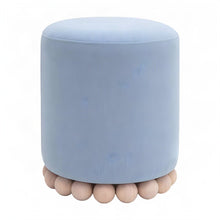 Recycled Fabric Upholstered Ottoman, Small Foot Rest for Dorm, Faded Blue