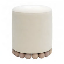 Upcycled Fabric Round Ottoman with D30 Foam Padded Seat, Foot Rest, Cream