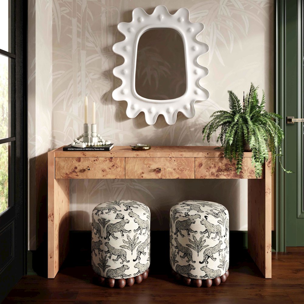 Dex Cream Leopard Jacquard Ottoman