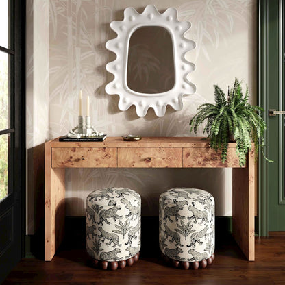 Dex Cream Leopard Jacquard Ottoman