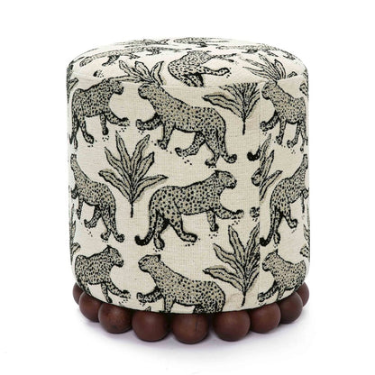 Dex Cream Leopard Jacquard Ottoman