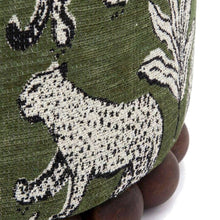 Jacquard Fabric Ottoman with Leopard-Patterned Upholstered Stool, Olive Green