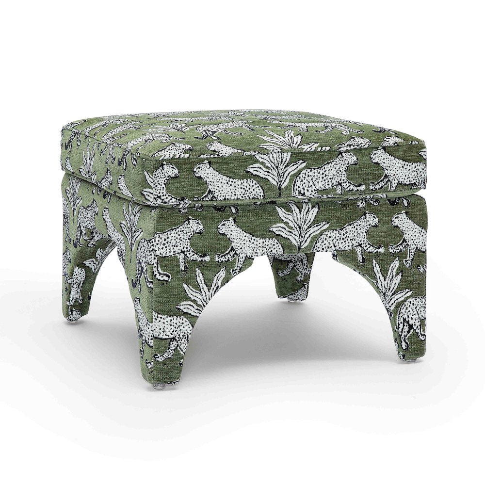 Raji Olive Green Leopard Jacquard Ottoman