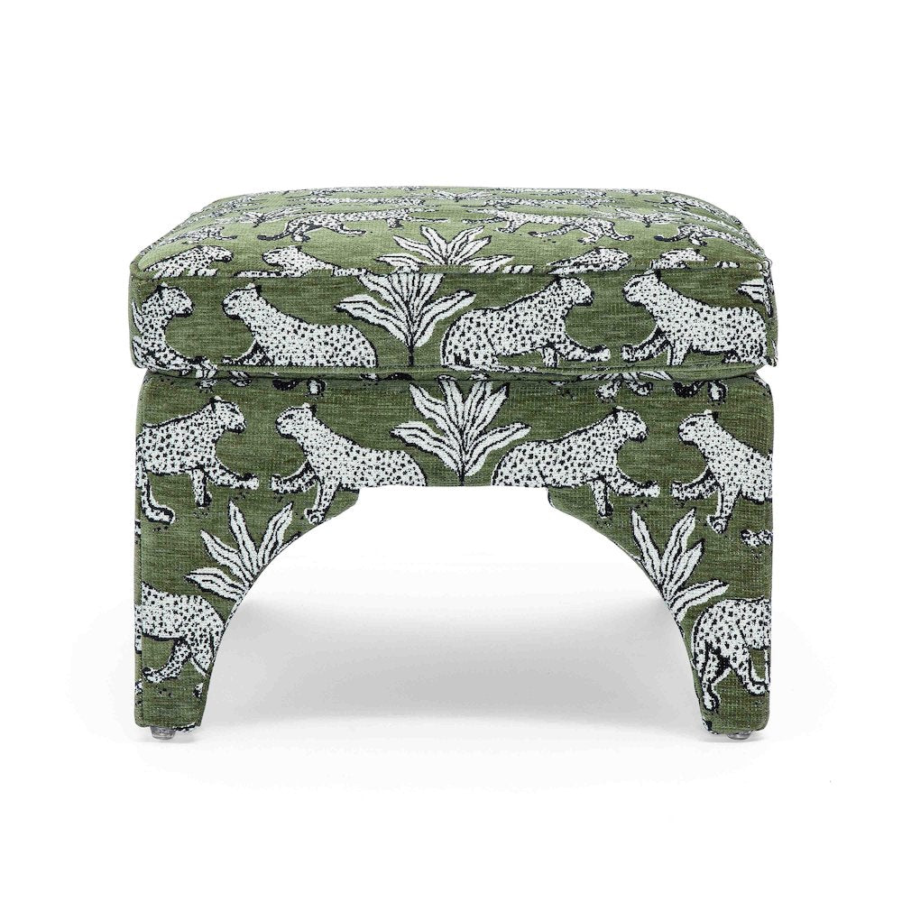 Raji Olive Green Leopard Jacquard Ottoman