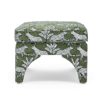 Raji Olive Green Leopard Jacquard Ottoman