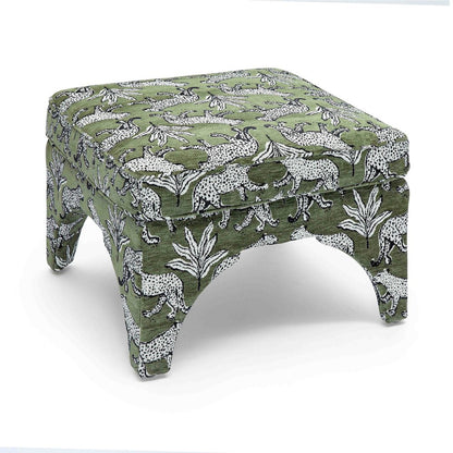 Raji Olive Green Leopard Jacquard Ottoman