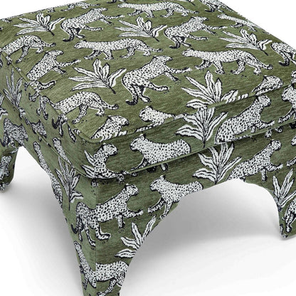 Raji Olive Green Leopard Jacquard Ottoman