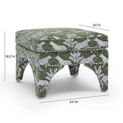 Raji Olive Green Leopard Jacquard Ottoman