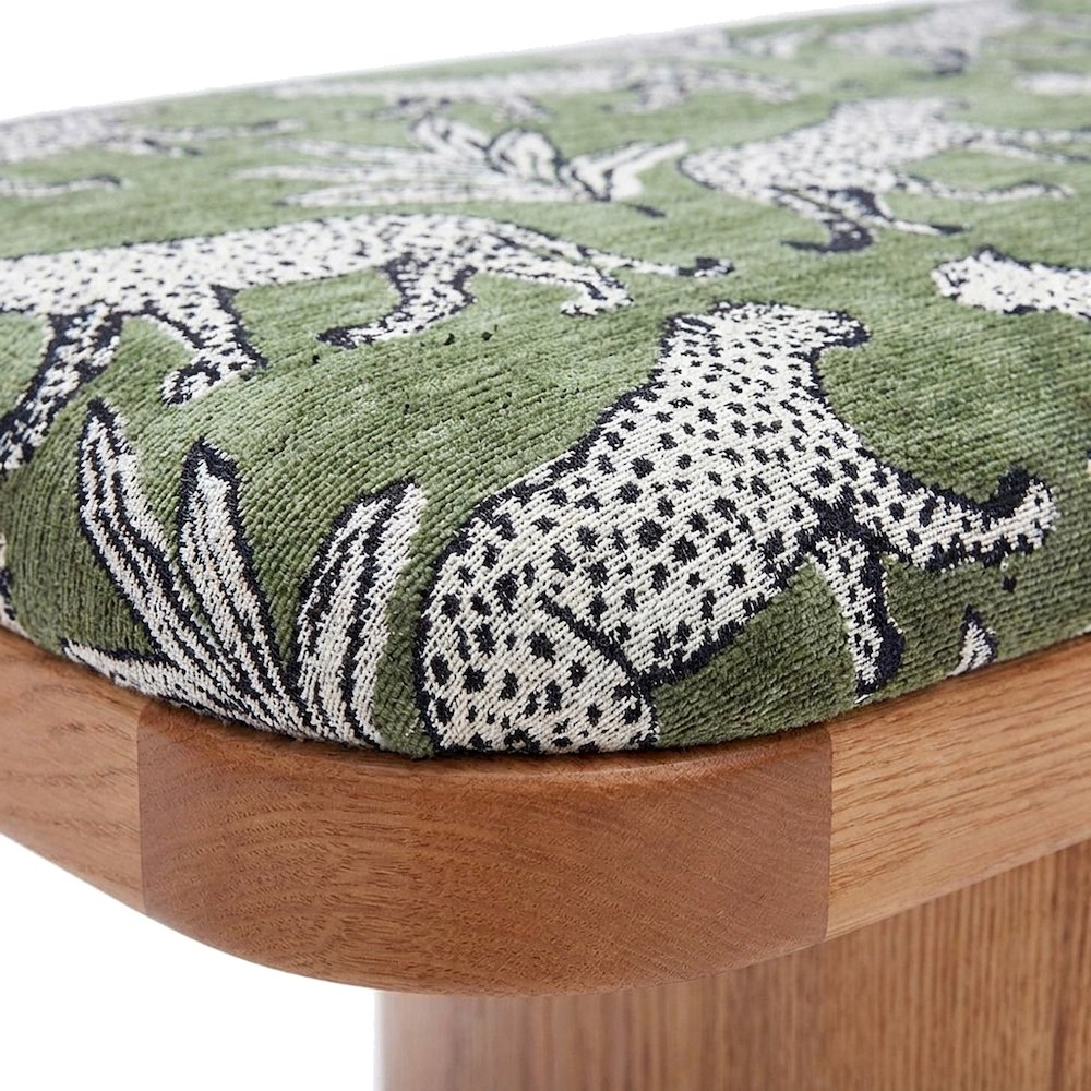 Leopard Jacquard Upholstered Ottoman and End of Bed Bench, Olive Green