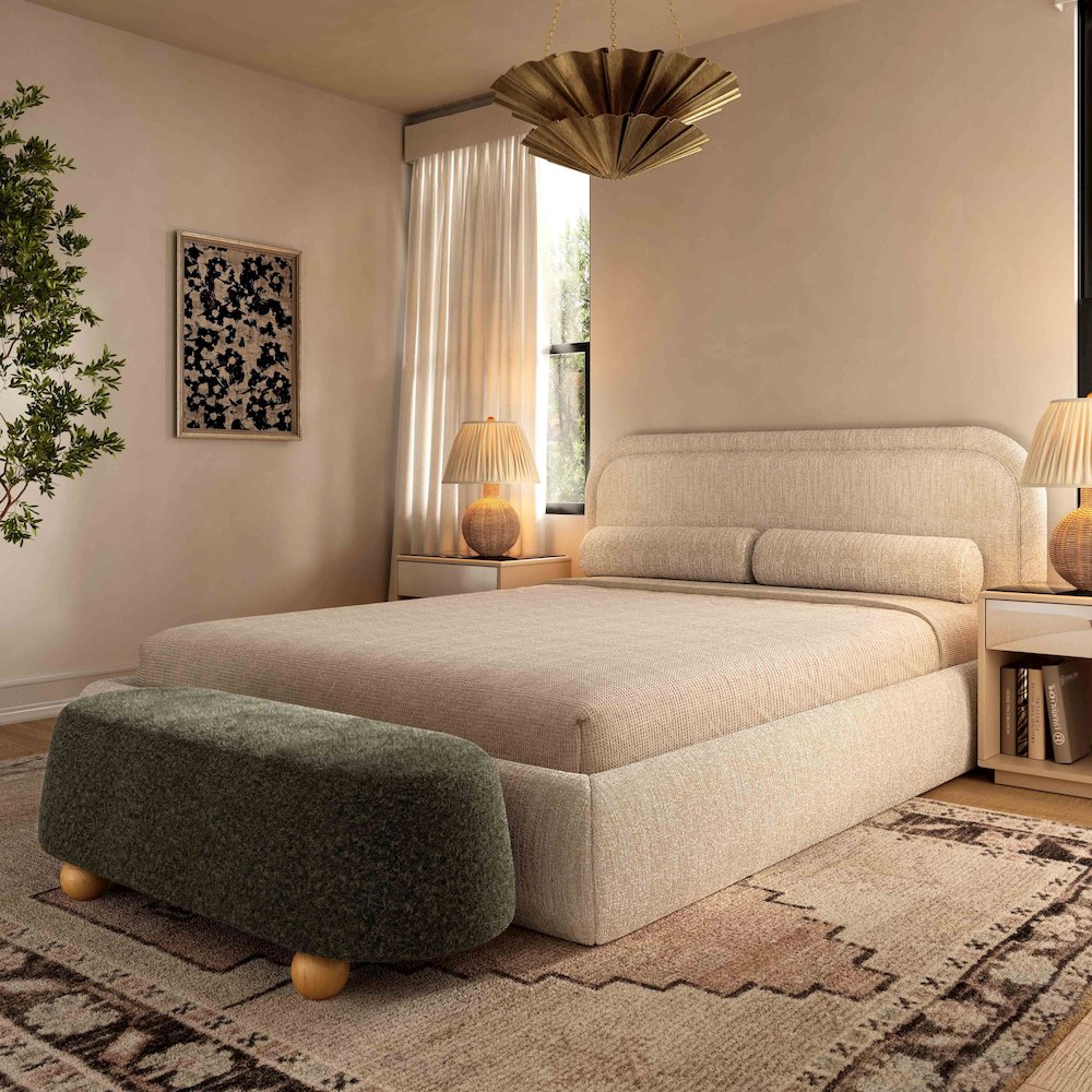 Jaine Forest Green Loose Mohair Large Ottoman