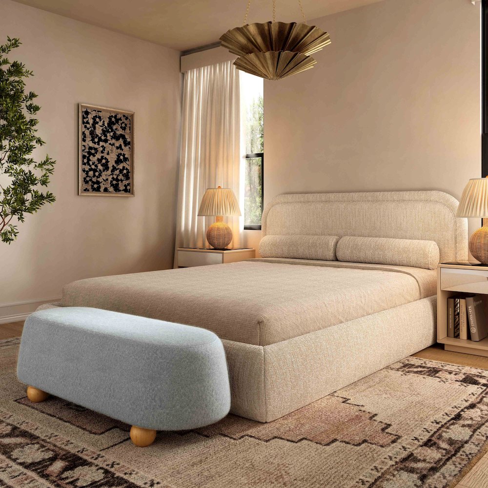 Jaine Stone Grey Loose Mohair Large Ottoman