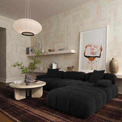 Calliope Black Vegan Shearling Modular Ottoman