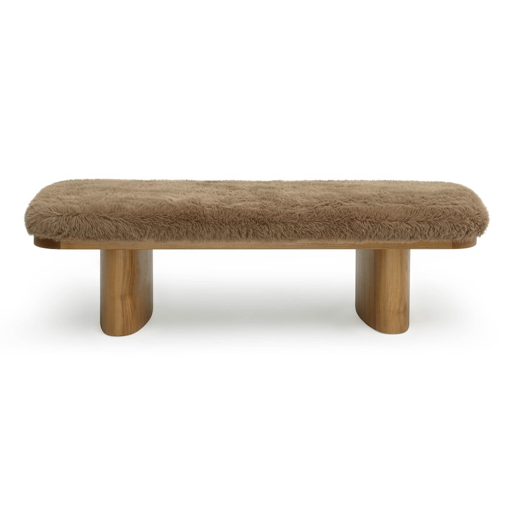 Ollie Taupe Straight Vegan Shearling Large Bench