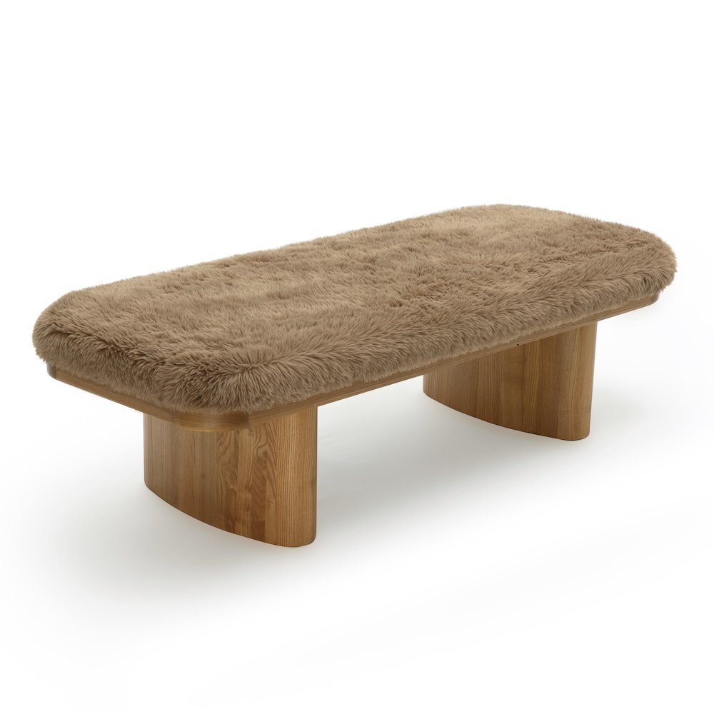 Ollie Taupe Straight Vegan Shearling Large Bench