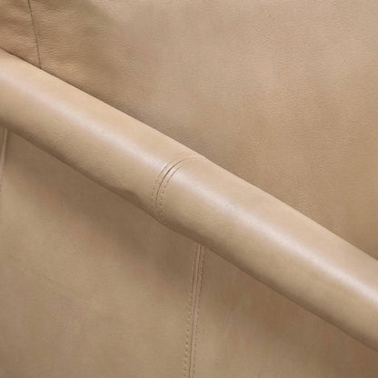Genuine Leather Accent Chair with Feather-Fill and Rubberwood Legs, Tan,White