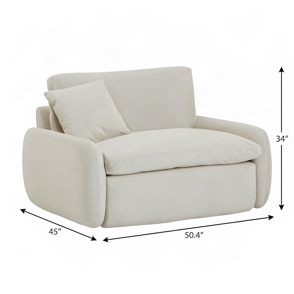 Starlight Canyon Home Velvet Lounge Chair with S-Spring and Pillow, Cream