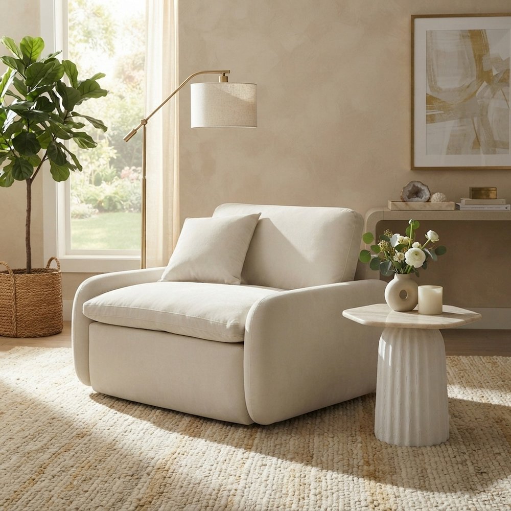 Starlight Canyon Home Velvet Lounge Chair with S-Spring and Pillow, Cream