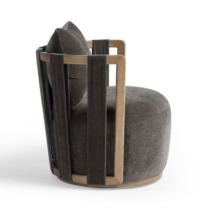 Paolo Chocolate Brown Upcycled Fabric Swivel Chair