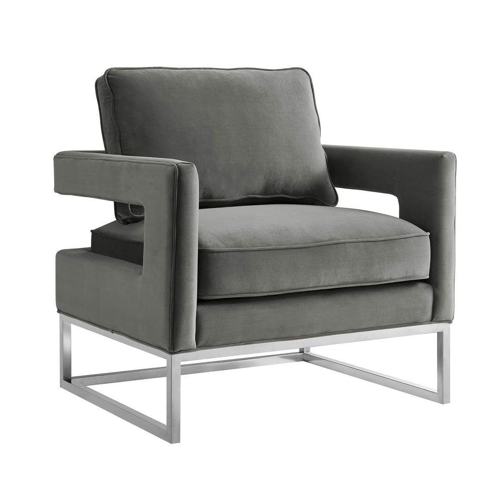 Avery Grey Velvet Chair - Silver Frame