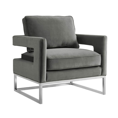 Avery Grey Velvet Chair - Silver Frame