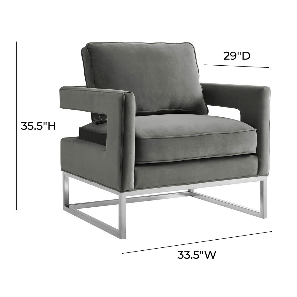 Avery Grey Velvet Chair - Silver Frame