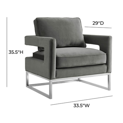 Avery Grey Velvet Chair - Silver Frame