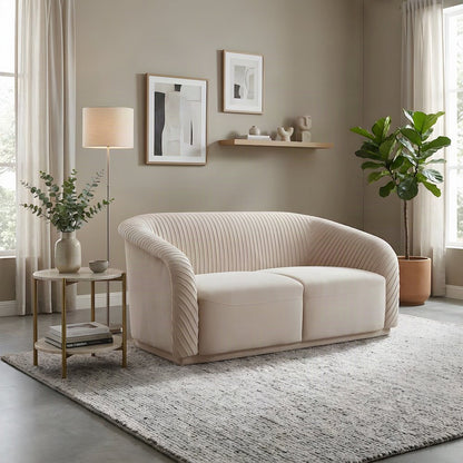 Yara Pine-Framed Pleated Velvet Loveseat Sofa, Small Love Seat Couch