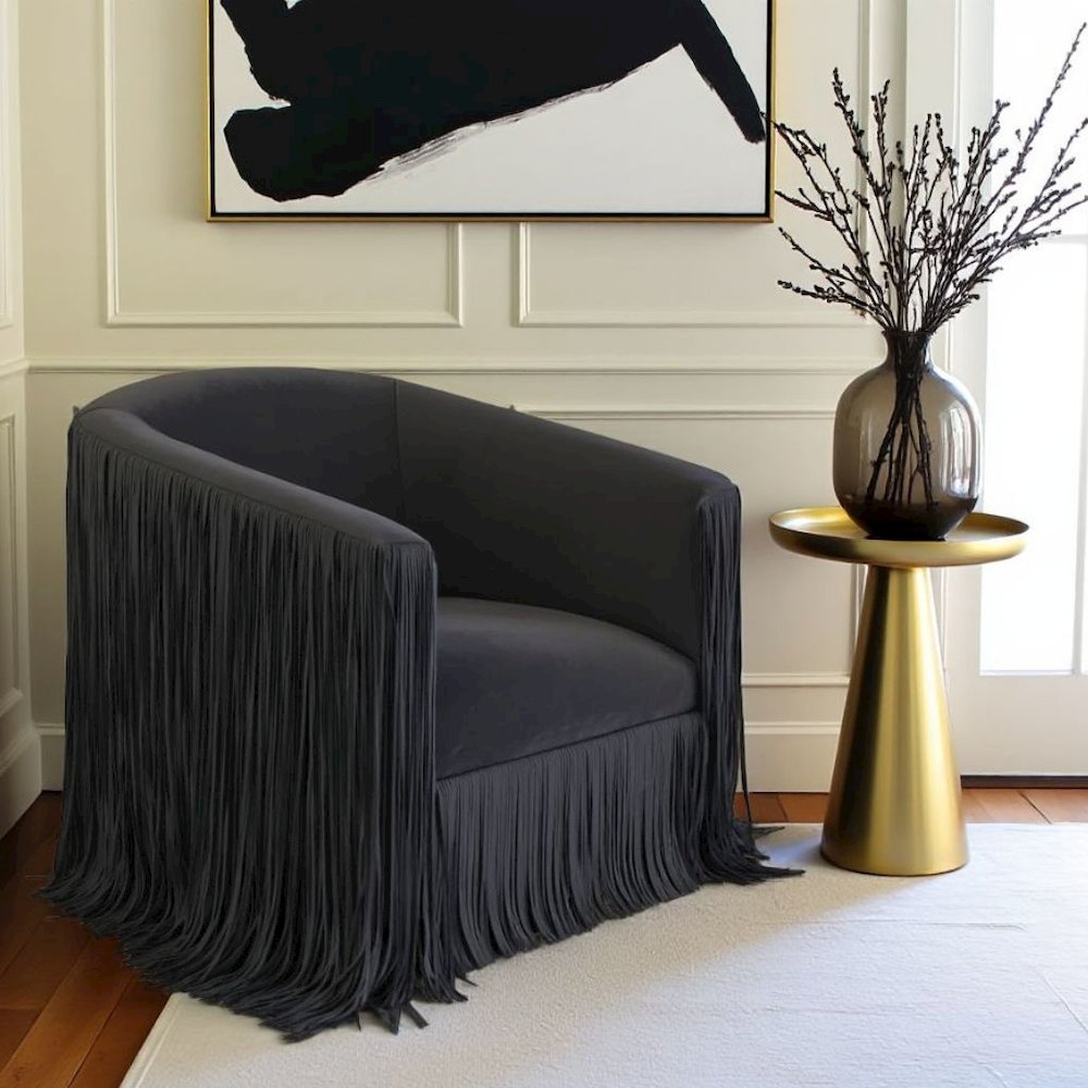 Black Leather Swivel Accent Chair With Wood Frame And Sculpted Contours