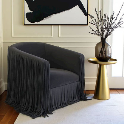 Black Leather Swivel Accent Chair With Wood Frame And Sculpted Contours