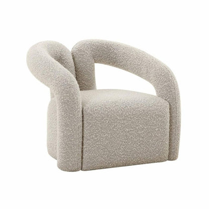 Gray Boucle Accent Chair With Sculptural Arms And Postmodern Silhouette