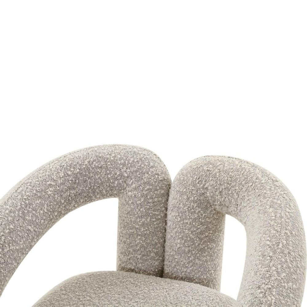 Gray Boucle Accent Chair With Sculptural Arms And Postmodern Silhouette