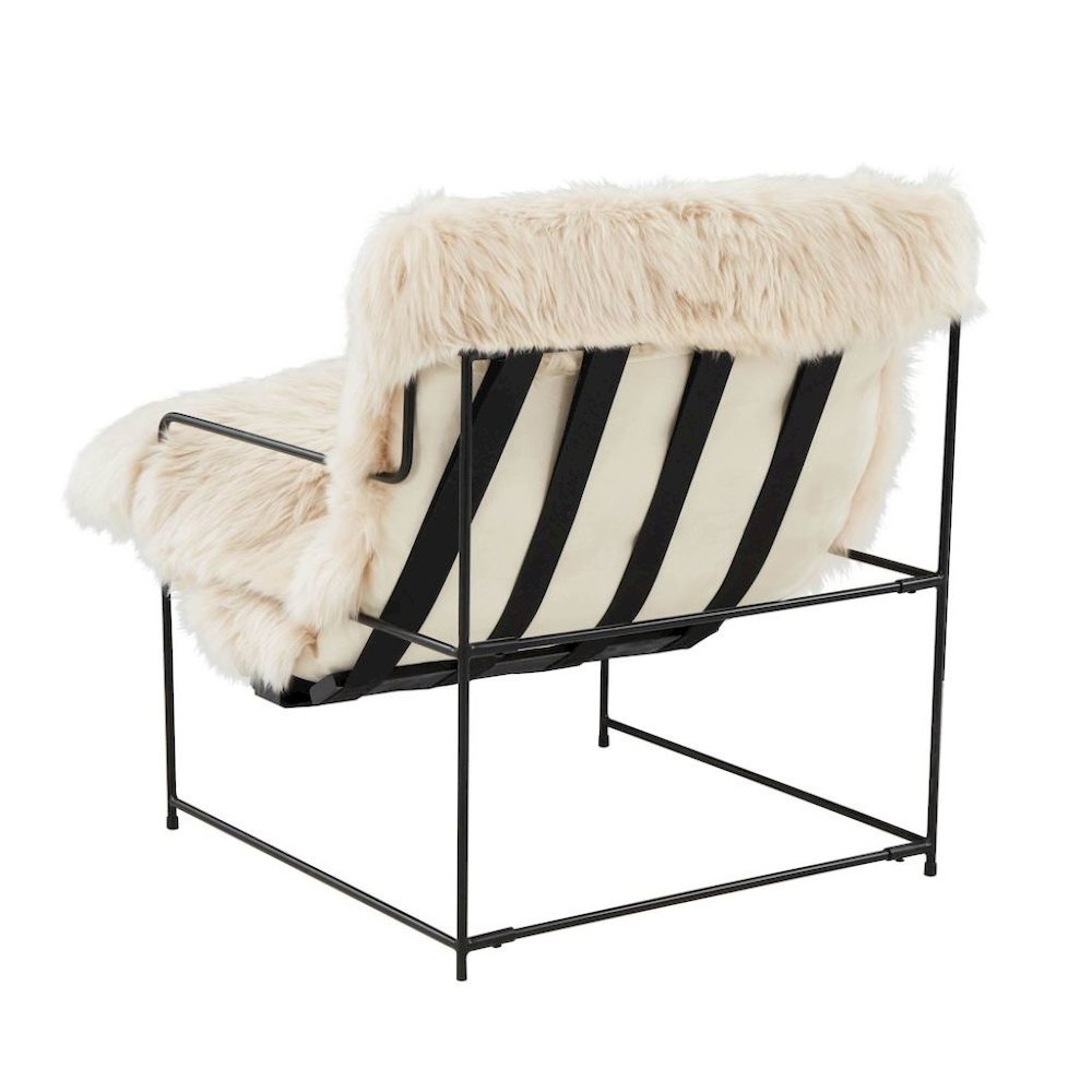 Beige Sheepskin Arm Chair With Black Iron Frame For Living Room Comfort