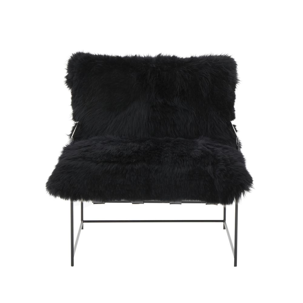 Sheepskin Accent Armchair with Black Iron Legs and PP Fiber Fill