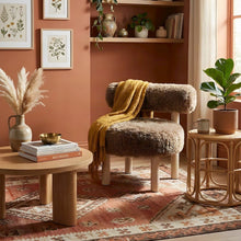 Faux Shearling Accent Chair with Rubberwood Legs for Living Room, Taupe
