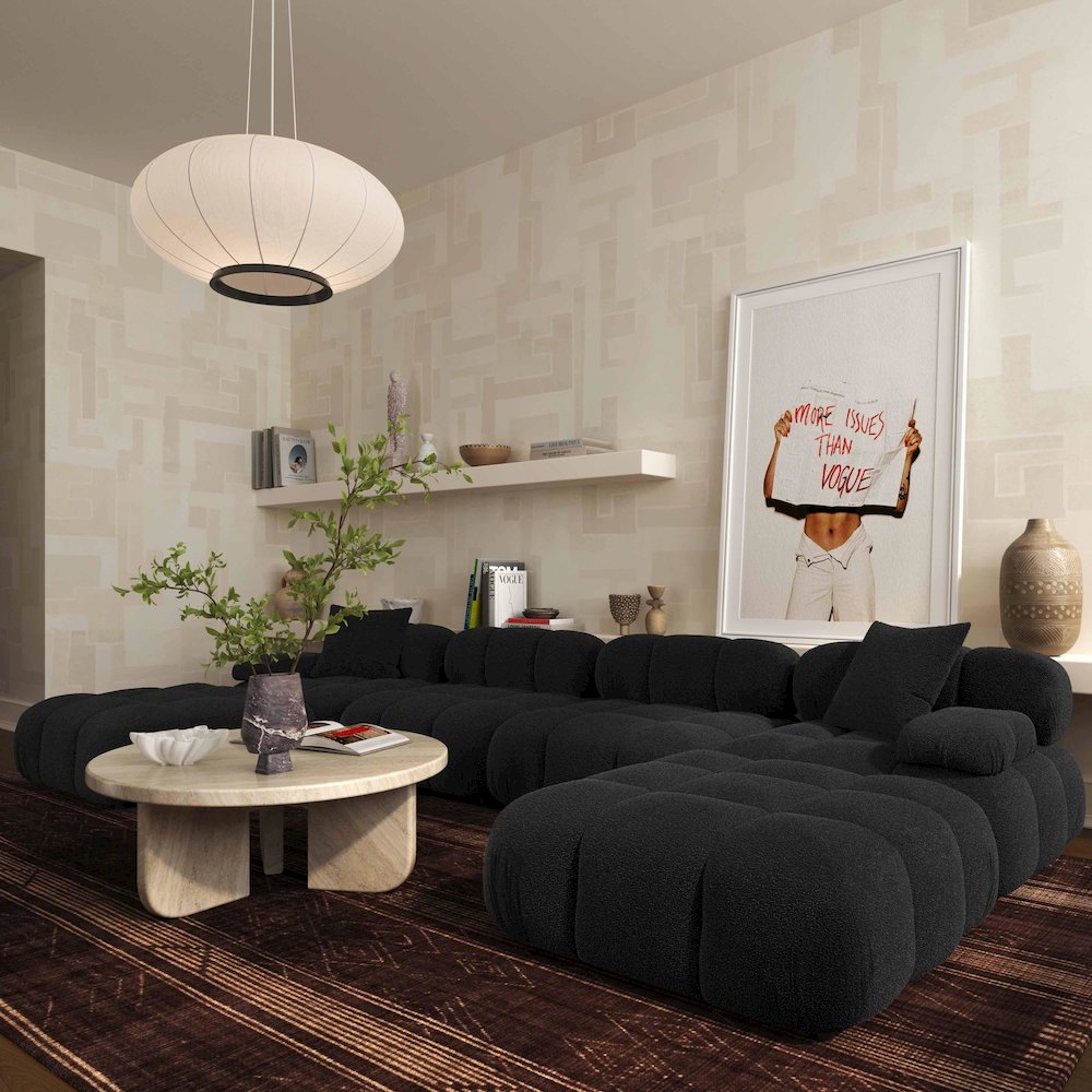 Calliope Black Vegan Shearling Modular Armless Chair