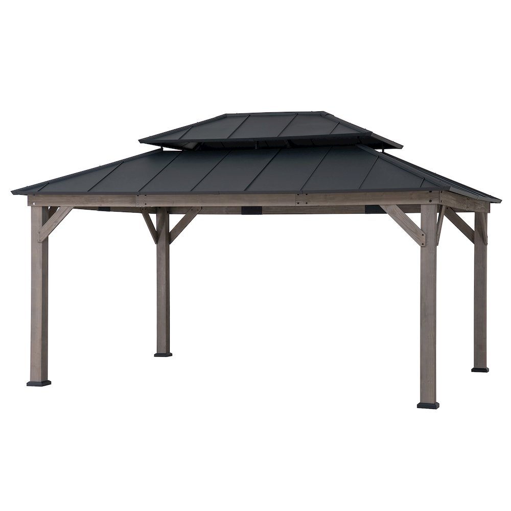 Sunjoy 12x16 ft. Wood Outdoor Patio Steel Hardtop Gazebo