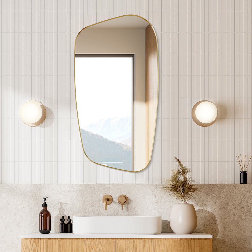 26"x48" Novelty Aluminum Framed in Brushed Gold Modern Bathroom Wall Mirror