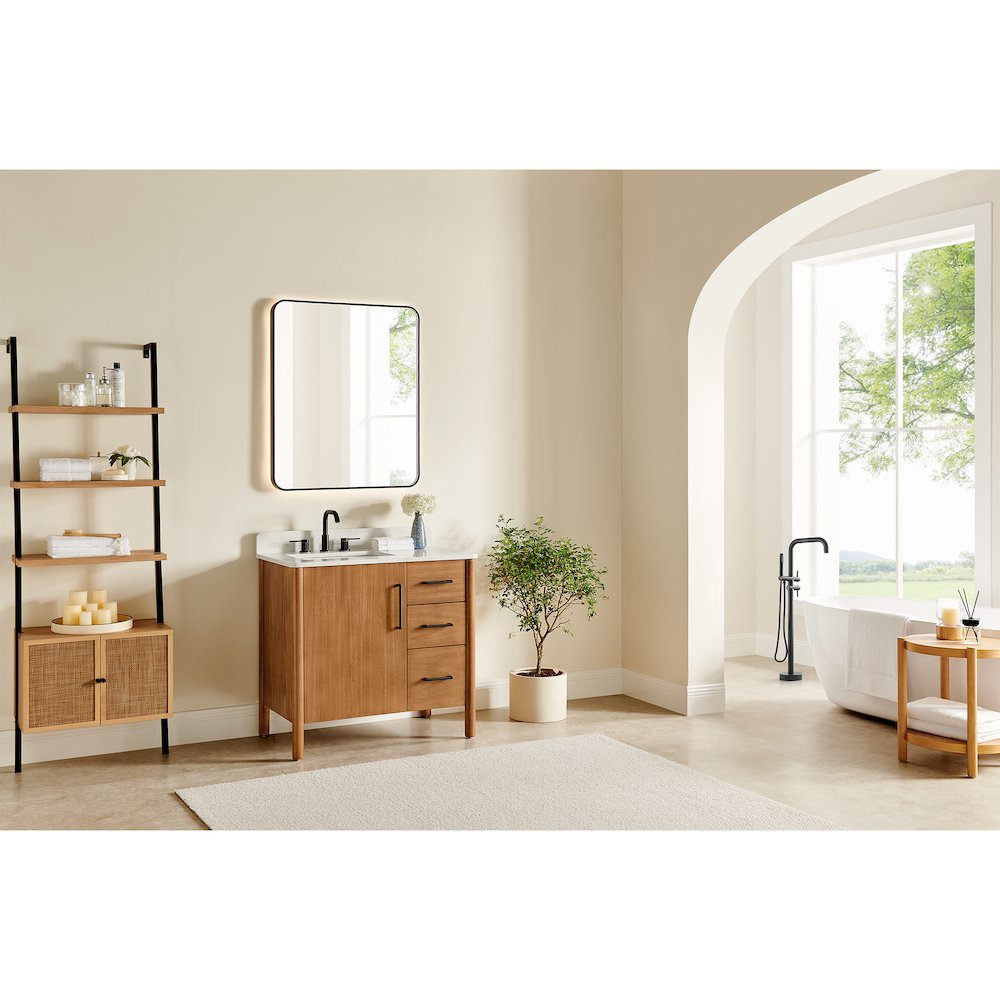 36" Single Bathroom Vanity in Mango Brown with Grain White