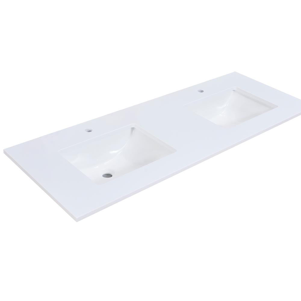 60 in. Composite Stone Vanity Top in Snow White with White Sink