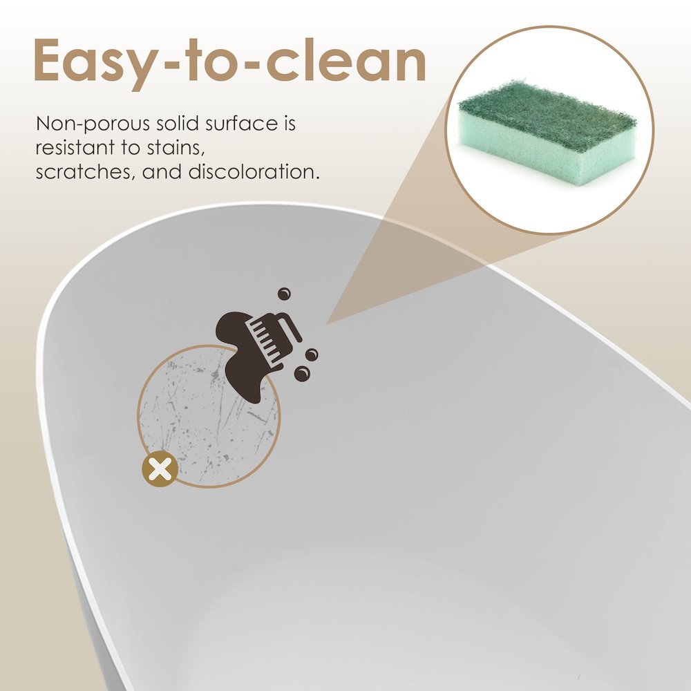59" x 31" Solid Surface Soaking Bathtub and Integrated Overflow