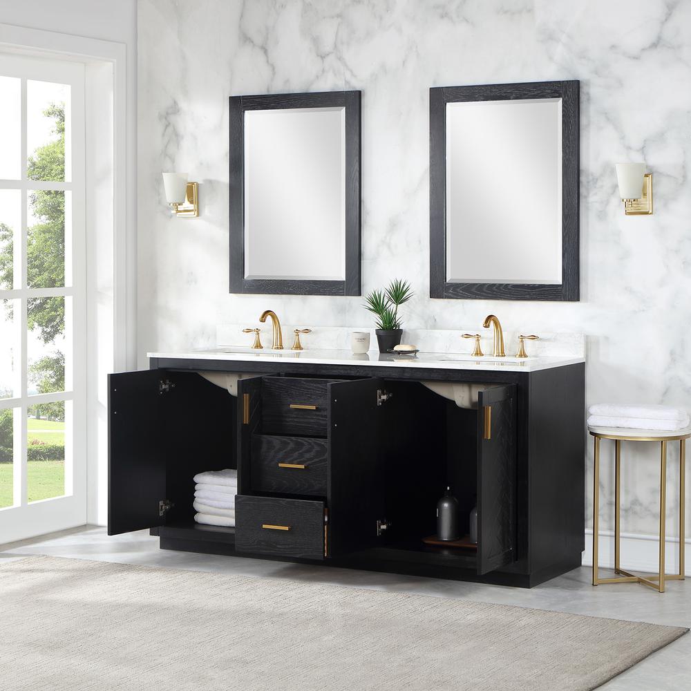 72" Double Bathroom Vanity Set in Black Oak with Mirror
