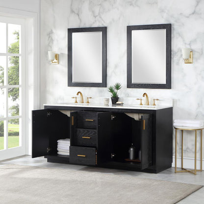 72" Double Bathroom Vanity Set in Black Oak with Mirror